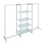 GONDOLA CENTRALE CON  APPENDERIE E PIANI CRISTALLO